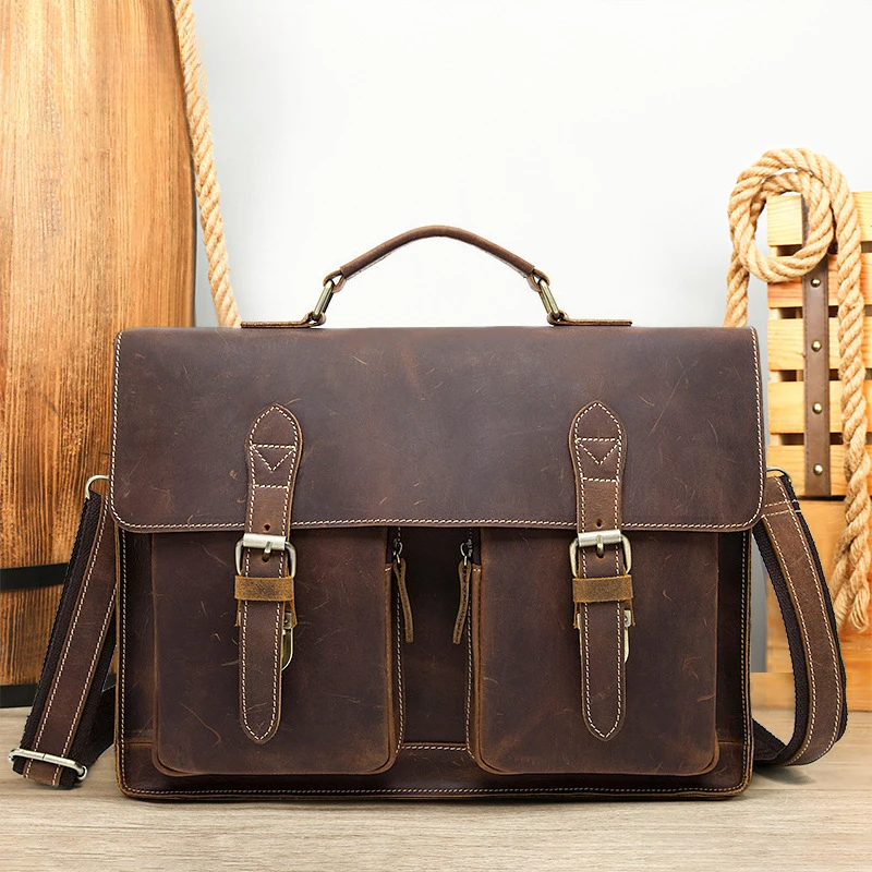 Men's genuine leather briefcase, premium laptop handbag, crossbody frumax leather shoulder bag, business style