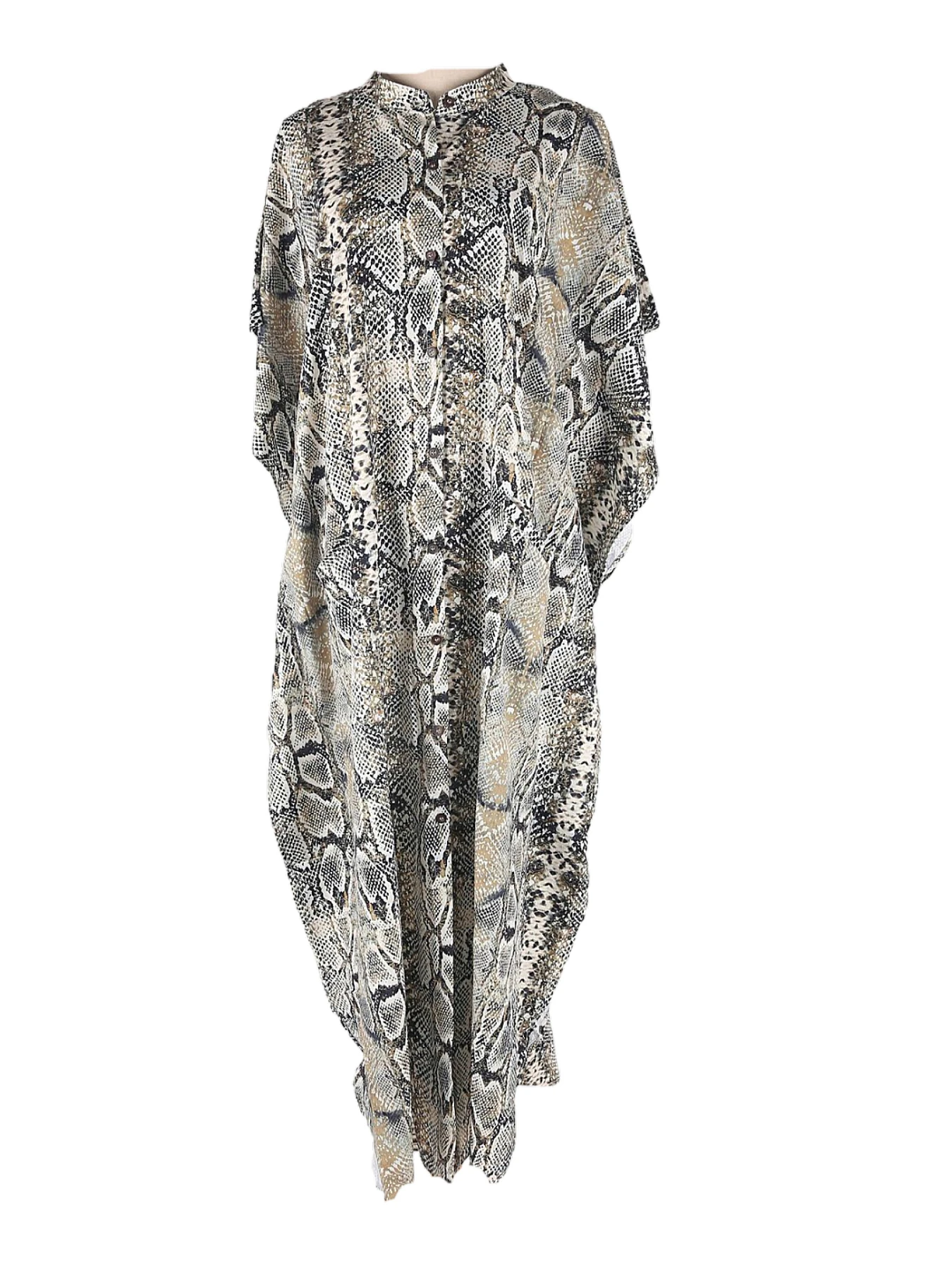 غطاء شاطئ بطباعة بوهيمية |   عباءة قفطان بتصميم قميص بأزرار أمامية - مثالية لعطلات المنتجعات والبيكيني