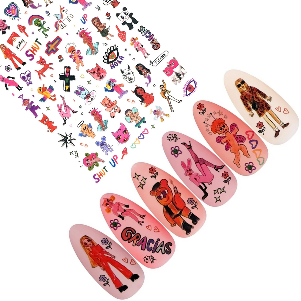 

TSC-043 TSC-079 sexy female bear puppy multicolored heart DIY 3D Back glue Nail decal Nail sticker Nail decoration Nail art