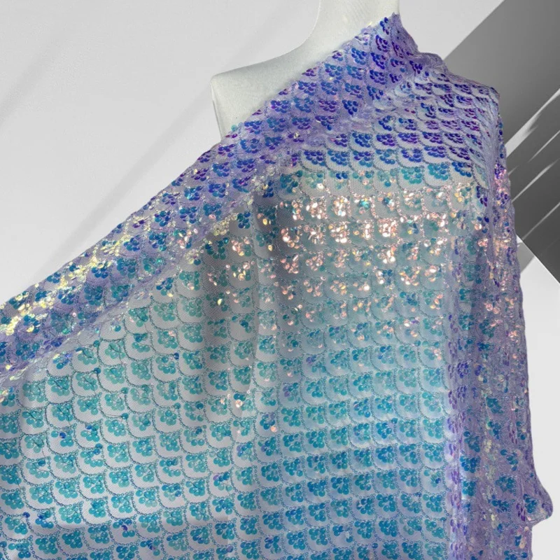 Glänzendes Blatt, glitzernder Fischschuppenstoff für Hochzeitskleid, Performance-Kostümstoff, DIY-Nähen, spezielles Material