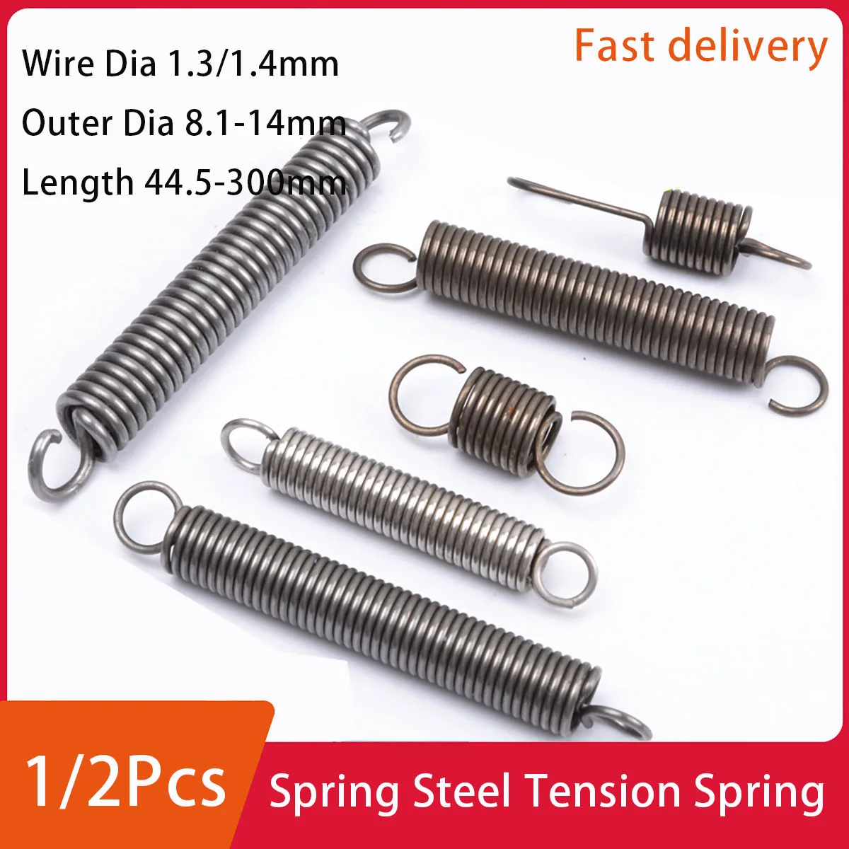 

1/2Pcs Spring Steel Tension Spring Extension Hook Wire Dia 1.3/1.4mm Outer Diameter 8.1-14mm Length 44.5-300mm Customizable