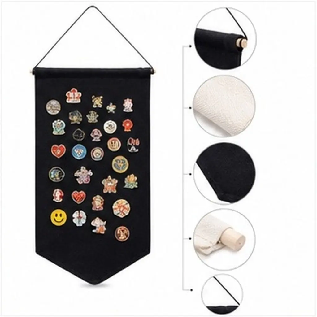 2Pcs Pin Display Banner Flag for Brooches Medals Badge Storage and Exhibition Wall Decor DIY Pennant Hanging Banner Two-Tone