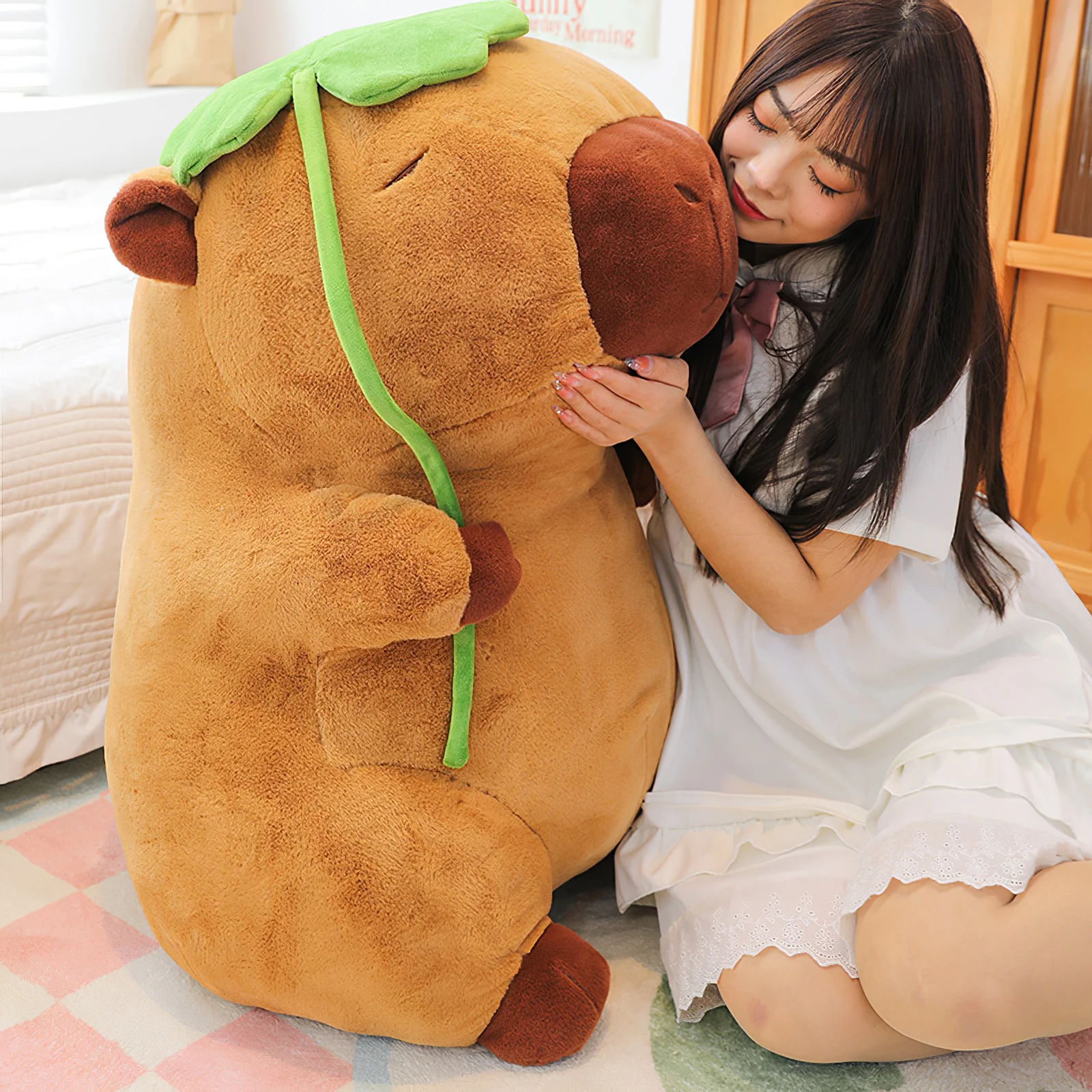 Cartoon Lotus Leaf Capybara Plush Toy Kawaii Simulation Animal Plushies Soft Stuffed Doll Big Size Pillow Girls Birthday Gift