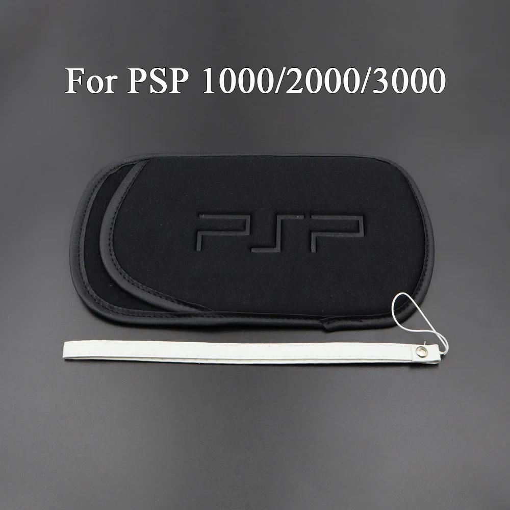 For PSP 1000 2000 3000 Carrying Storage Bag Pouch Case with Wrist Lanyard Transparent Hard Cover Shell & Screen Protective Film
