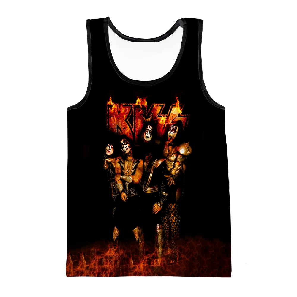 Kiss Tank Tops Rock Band 3D Print Streetwear Men\'s Fashion Oversized Sleeveless Tank Top Bodybuilding Gym Male Vest Man Clothing