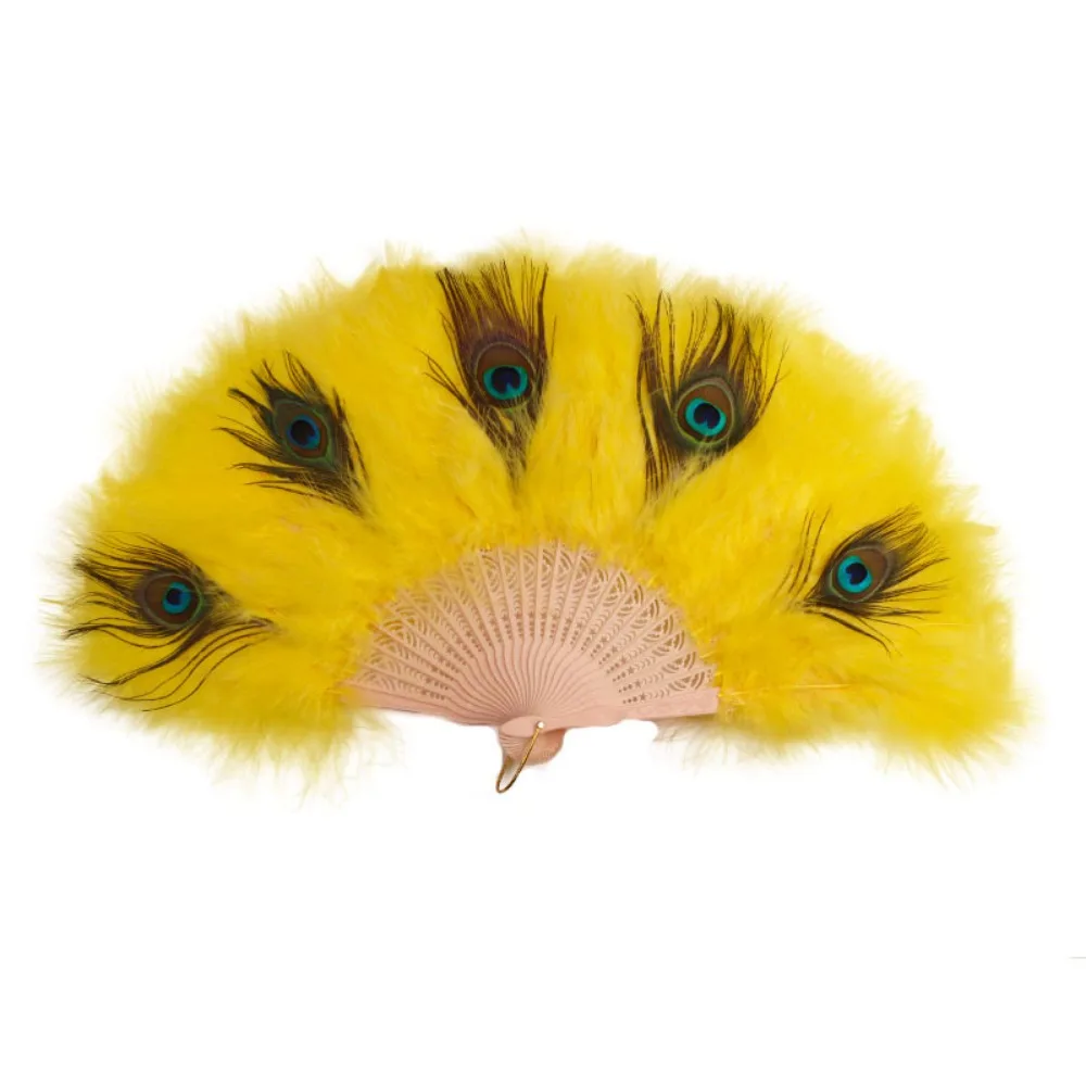 

With Tassel Peacock Feather Fan Handheld Soft Thick Feathers Folding Hand Fan Portable Hollow Handle Feather Dance Fan