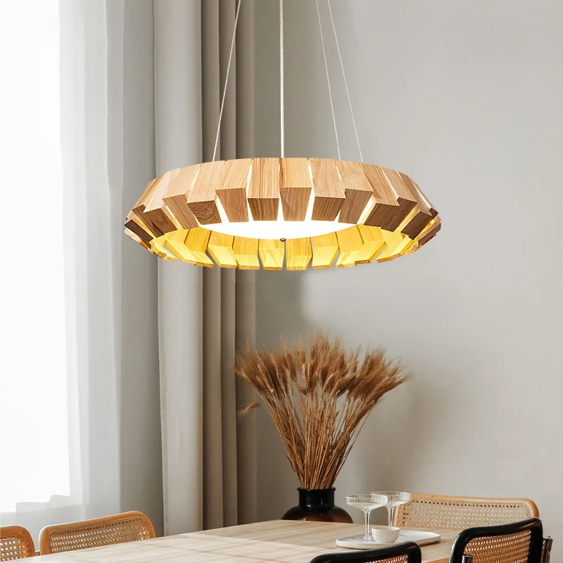 LED Indoor Lighting Chandelier Nordic Home Decor Minimalist Modern Creative Solid Wood Circular Flying Saucer Single Head Art