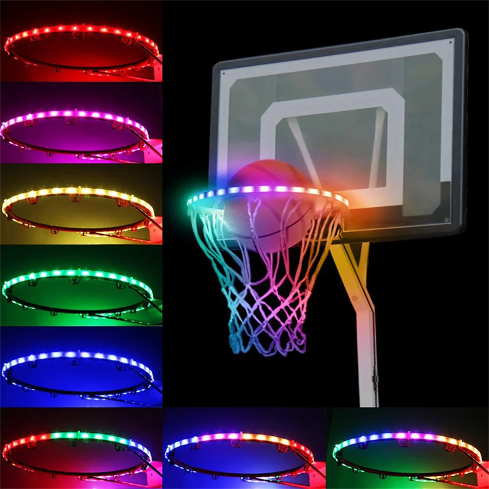 45 LEDs Basket Hoop Solar Light Basketball Playing RGB Led Night Strip Light Bar Basketball Rim Basketball Equitment Hoops Decor