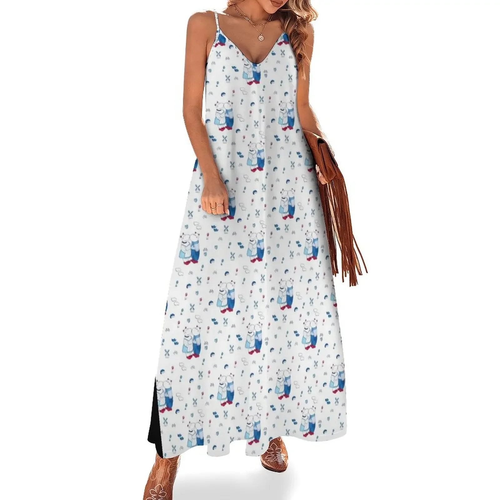 Cute Delft blue print of two kissing hippos Sleeveless Dress loose summer dress dresses for womens women party dresses