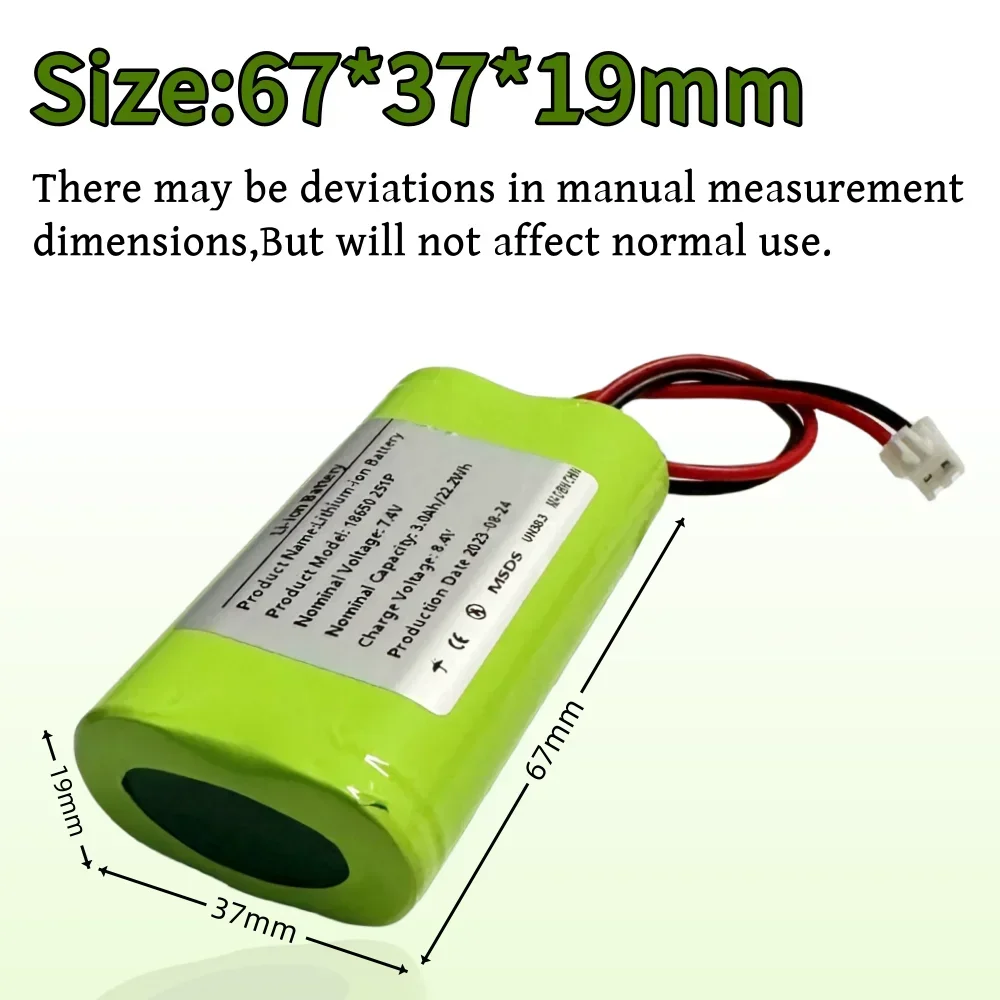 2S1P 7.4V 3000mAh 18650 Lithium Battery Pack Rechargeable Batteries for LED Light Speaker Bateria AndProtection Board