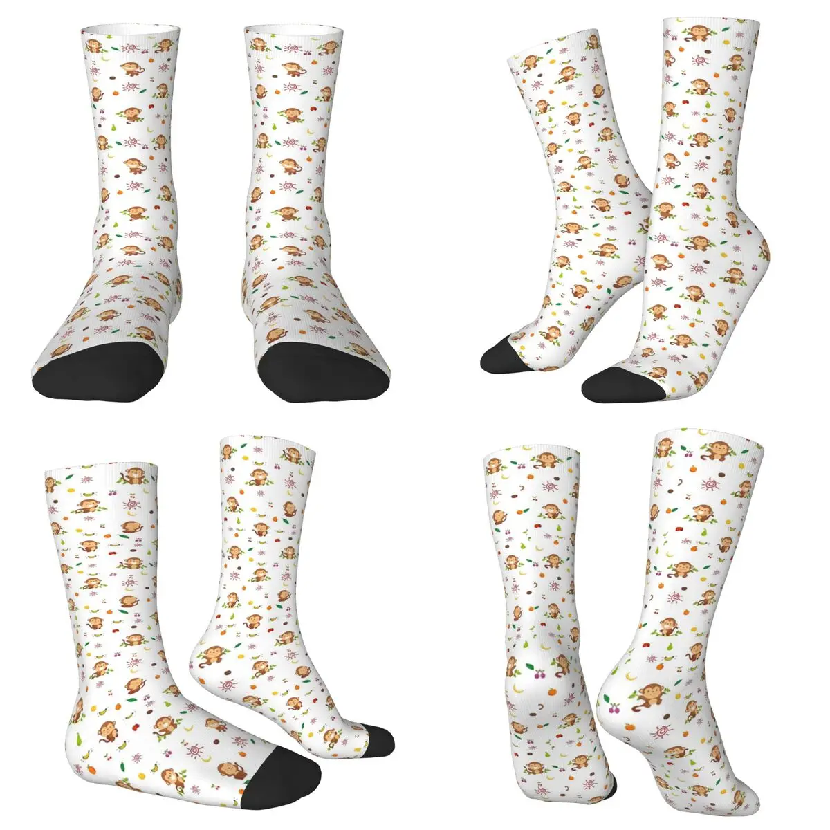 All Seasons Crew Stockings Vintage Monkey Cartoon Graphic Socks Crazy Hip Hop Long Socks for Men Women Valentine's Day Gifts