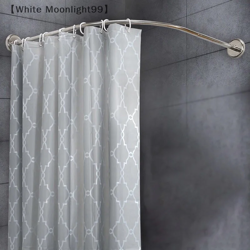 Extendable Curved Shower Curtain Rod Silver L Shaped Stainless Steel Shower Curtain Poles Punch-Free Bathroom Curtain Rail 3Size