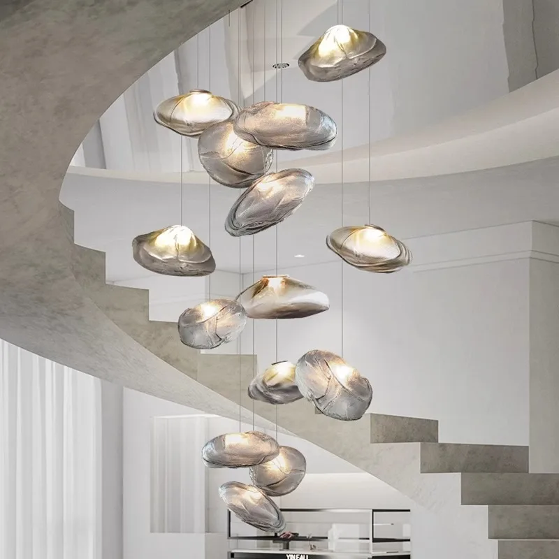 

Stair chandelier designer glass cloud long line chandelier loft empty apartment villa