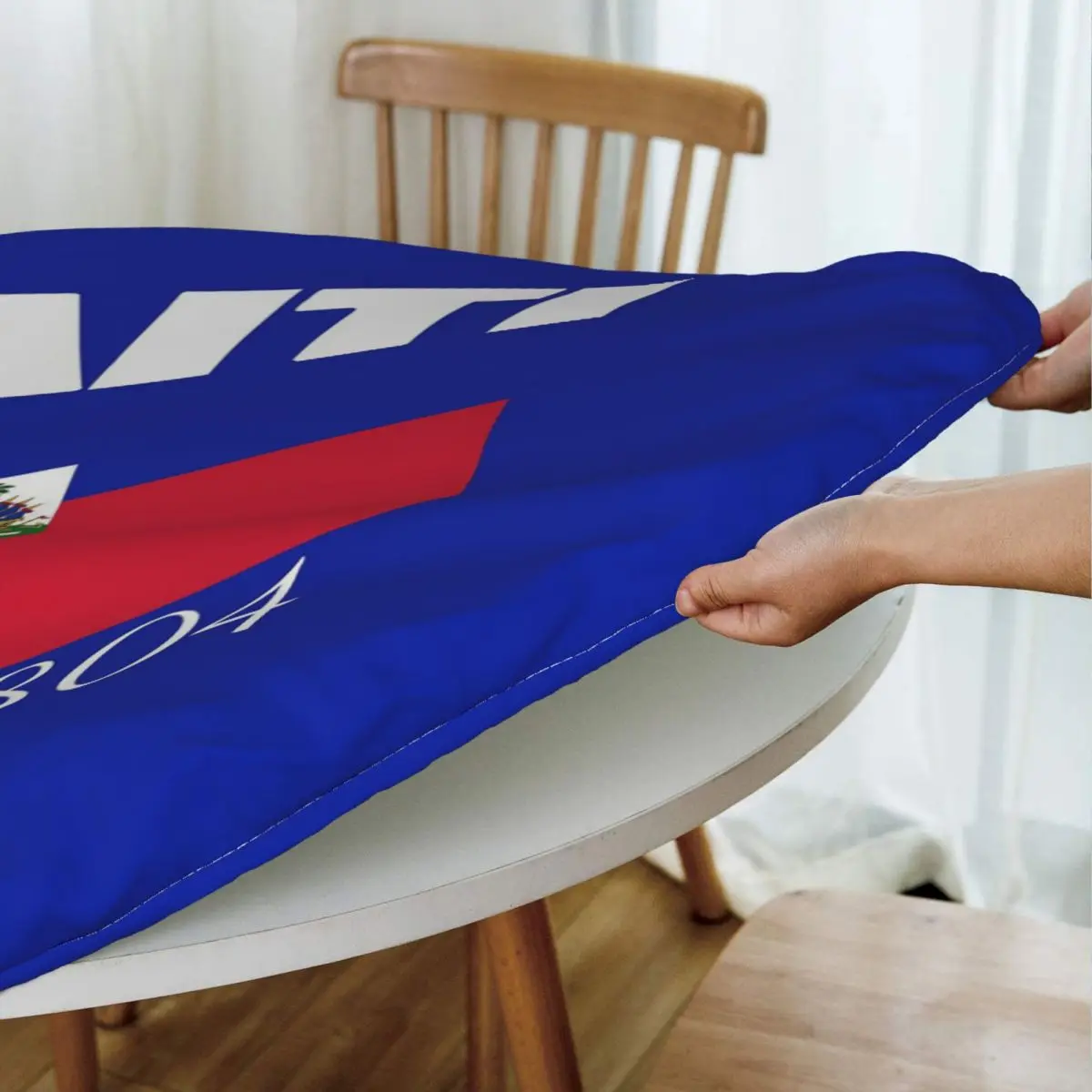 Haiti EST. 1804 Independence Haitian Flag Waterproof Round Tablecloth Oilproof Table Cloth for Kitchen Events Dining Table Cover