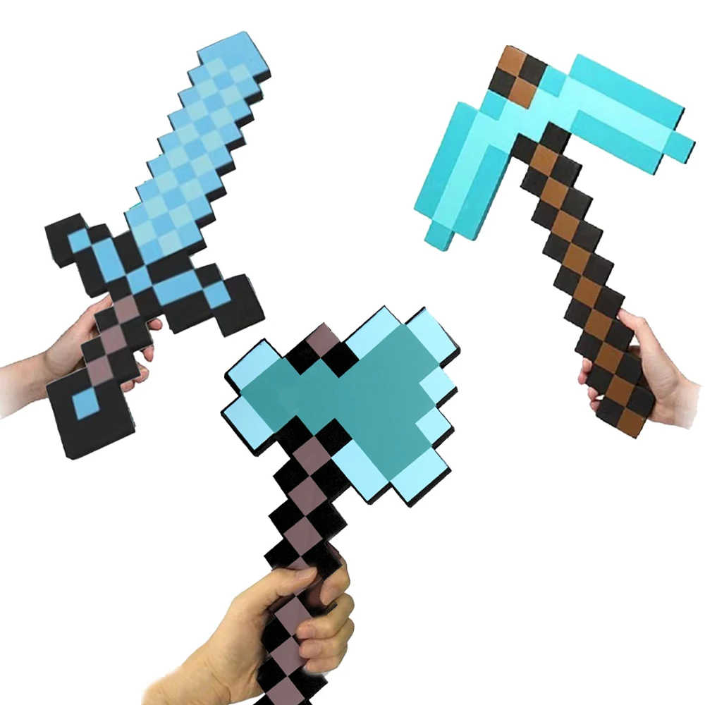 steve Design Blue Diamond Sword Soft EVA Foam Toys minecrafte Axe shovel Sword Boys Lovely Toys For Children fans birthday gifts