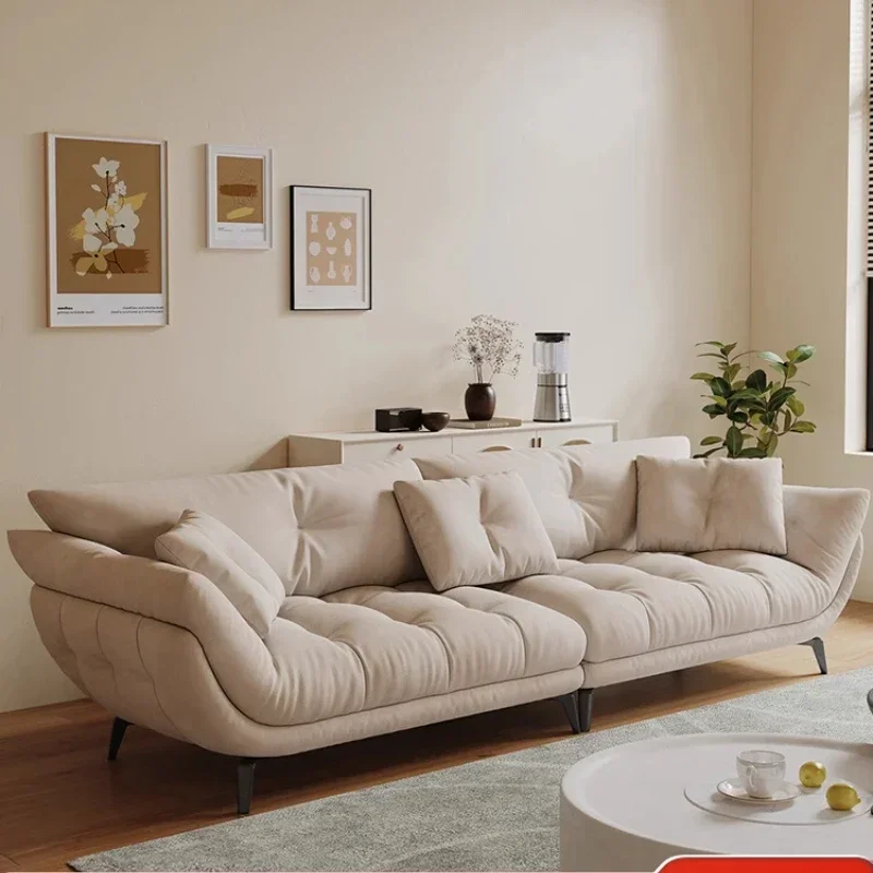 Milk flannel sofa small apartment living room simple modern French cream wind Internet celebrity straight row sailing cloud sofa