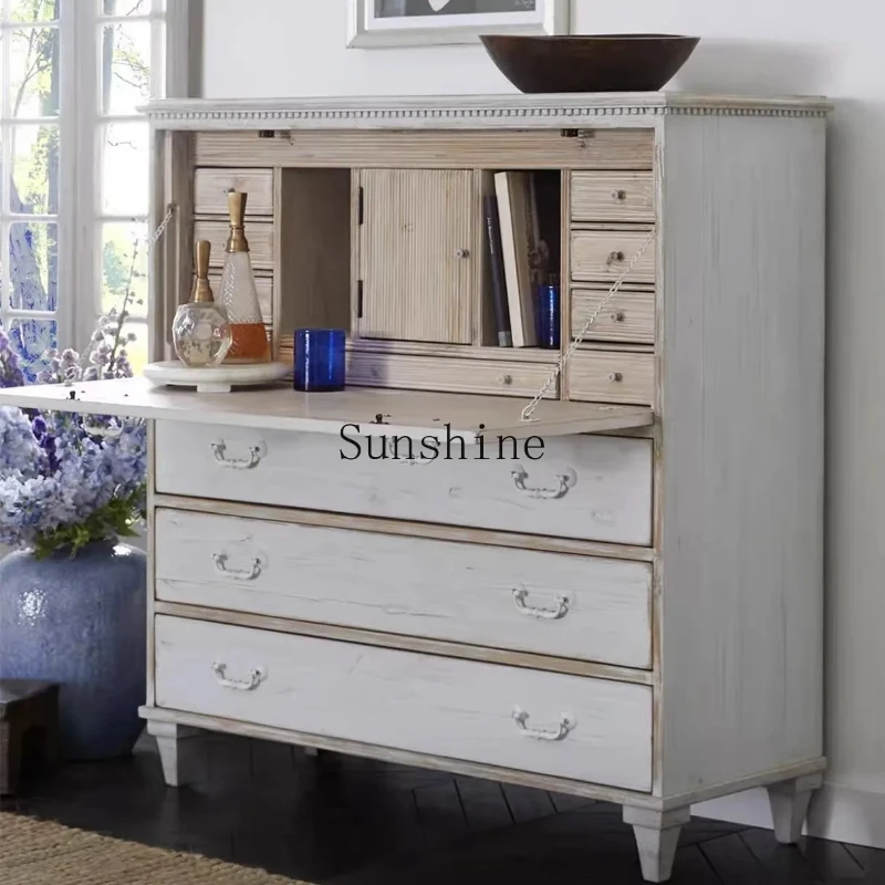 

French retro solid wood multi-functional bucket cabinet living room against the wall large-capacity locker