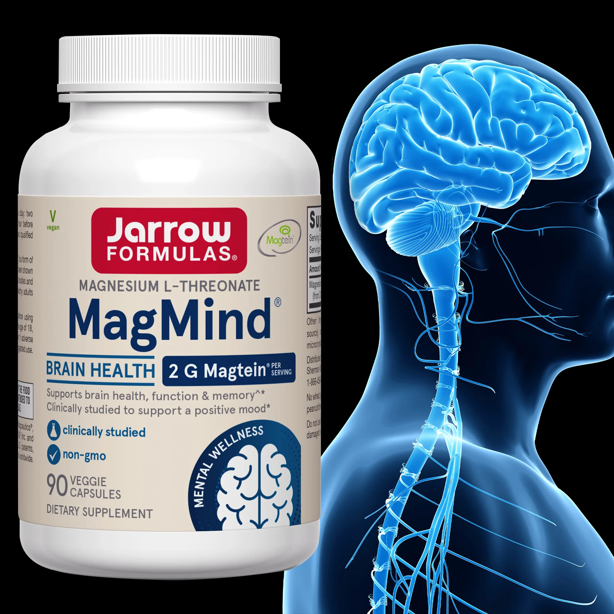 

Magnesium L-Threonate - Brain Nutrient Supplement, Helps Improve Memory, Focus, Sleep, and Cognitive Abilities, Non-GMO