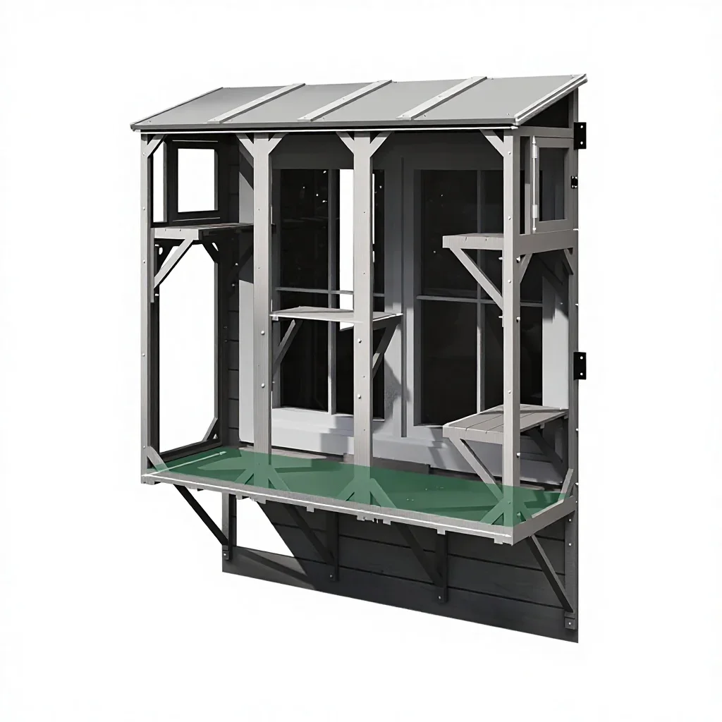 a forAll-Weather Use 4 Platform Catio Expandable Window Box Enclosure Comfortable Wooden Small Pet Perch House 3 Doors Keep Bugs