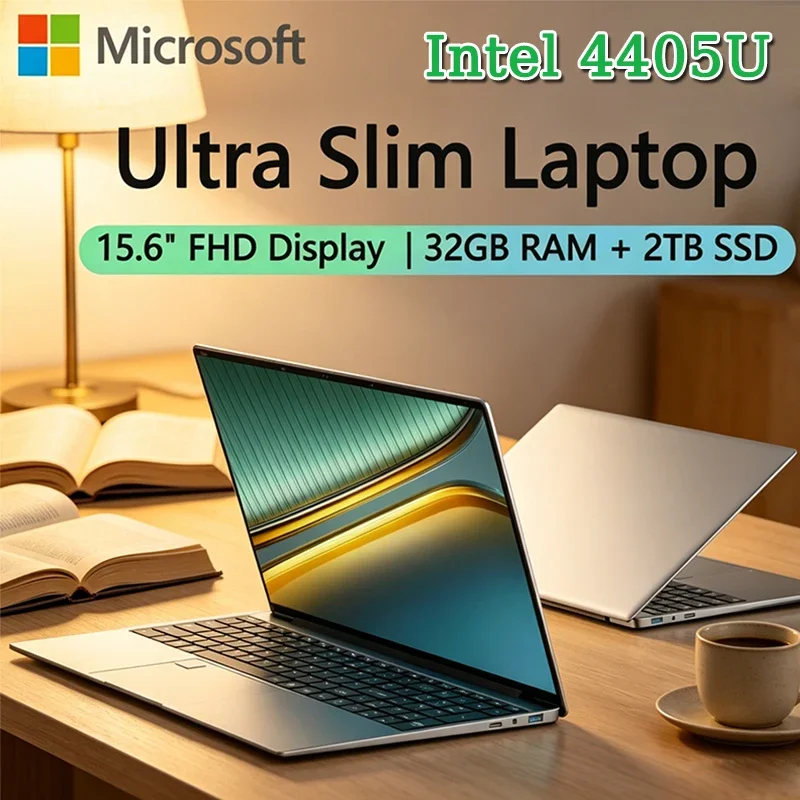 Новый портативный ноутбук 15.6 дюймов, Intel 4405U, 32 ГБ ОЗУ, 2 ТБ SSD, Windows 11, 5000 мАч, клавиатура с подсветкой, сканер отпечатков пальцев, для офиса и игр