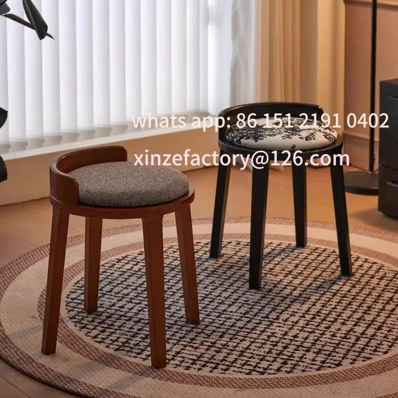 

Customizable Solid Wood Makeup Stool Bedroom Backrest Chair Vintage Dresser Chair