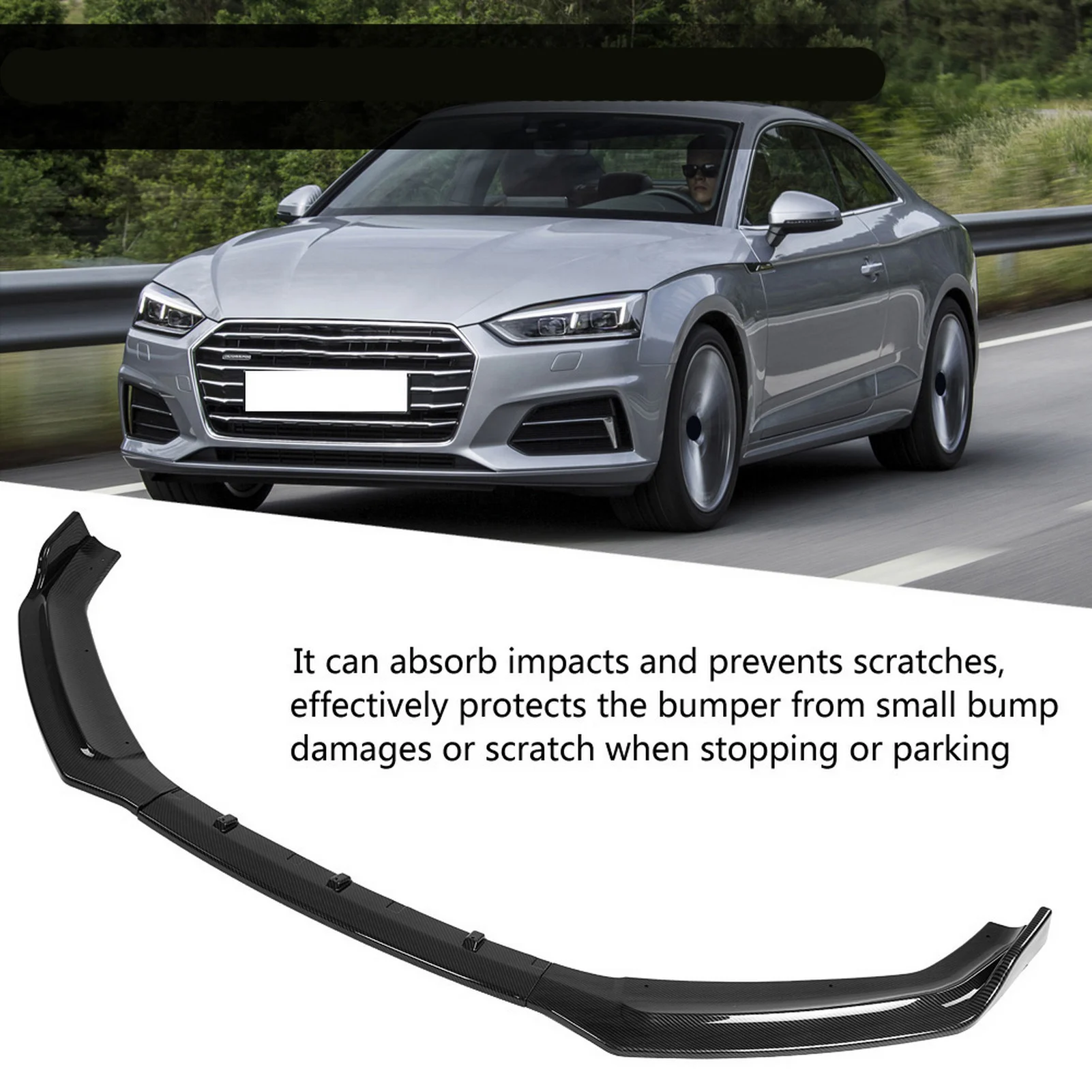 Bumper Lip Splitter Car Front Bumper Canard Lip Splitter Body Shovels for  B9 17‑18 Front Bumper Lip