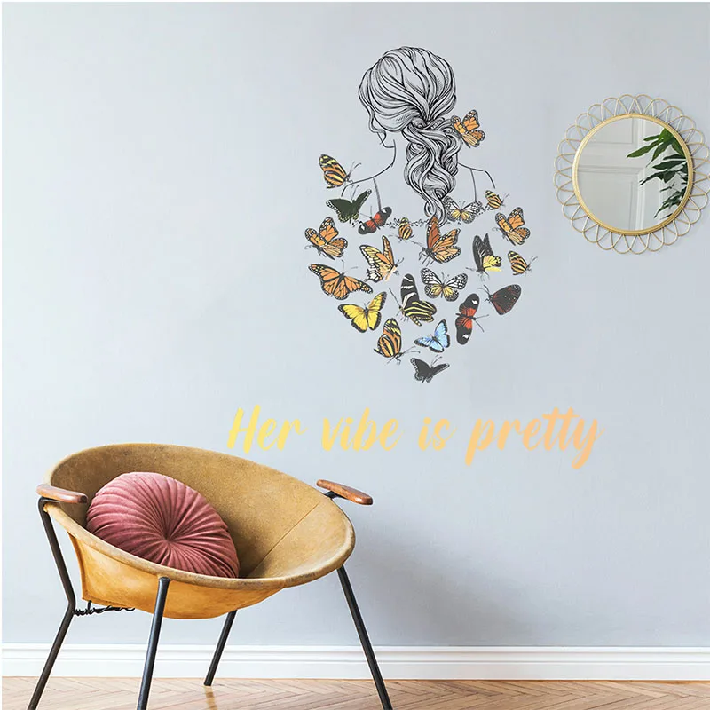 Her Vibe is pretty Butterfly Girl Sticker Short stroke Butterfly Dance Wall Sticker