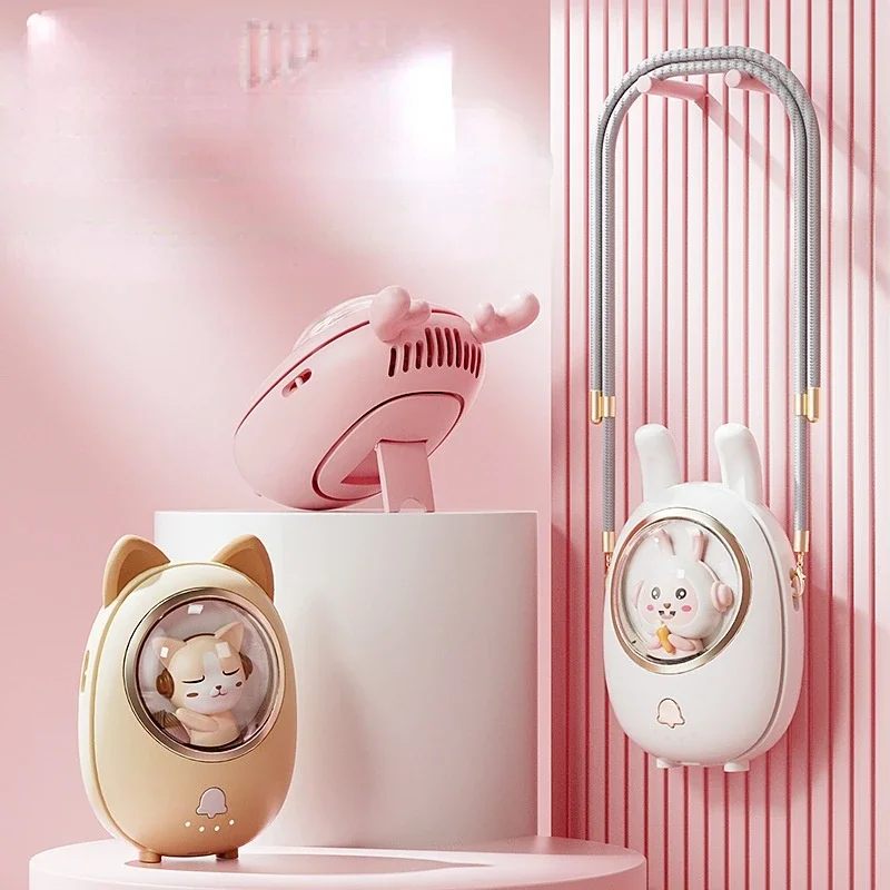 2022 novas crianças pendurado pescoço ventilador recarregável usb desktop pequeno ventilador portátil 1200mah bateria de lítio fãs mão