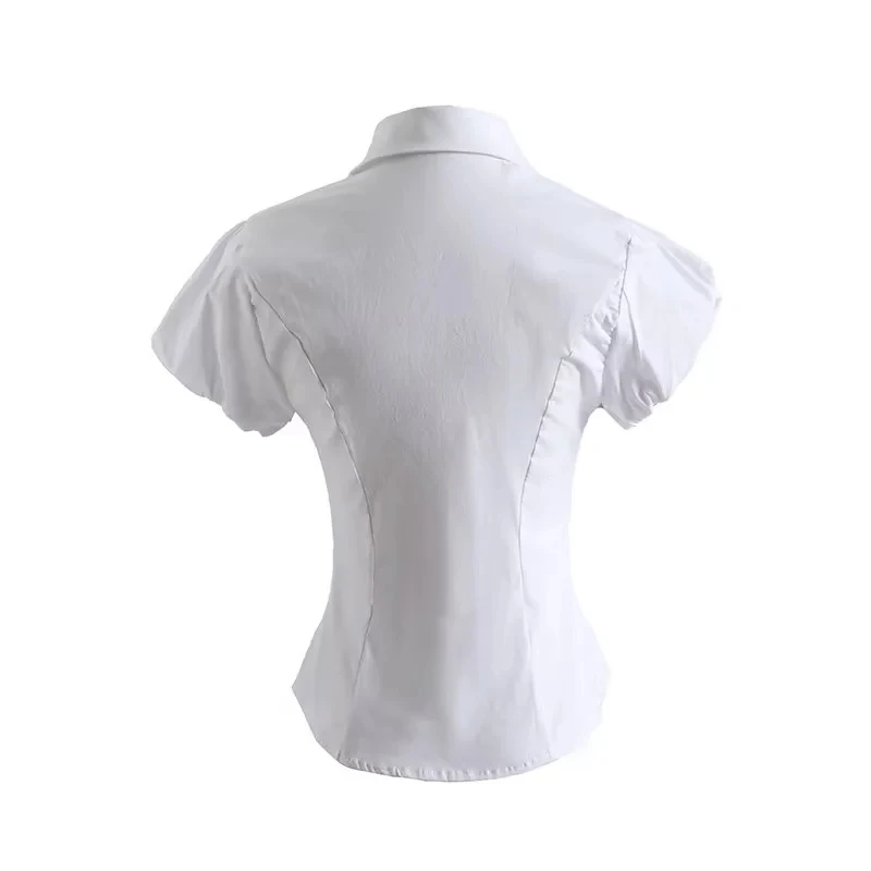 Slim Fit Pure Color Bubble Sve ort irt for Women Retro Pleated Slimming Arc  Small irt Commute Sle Flip Collar