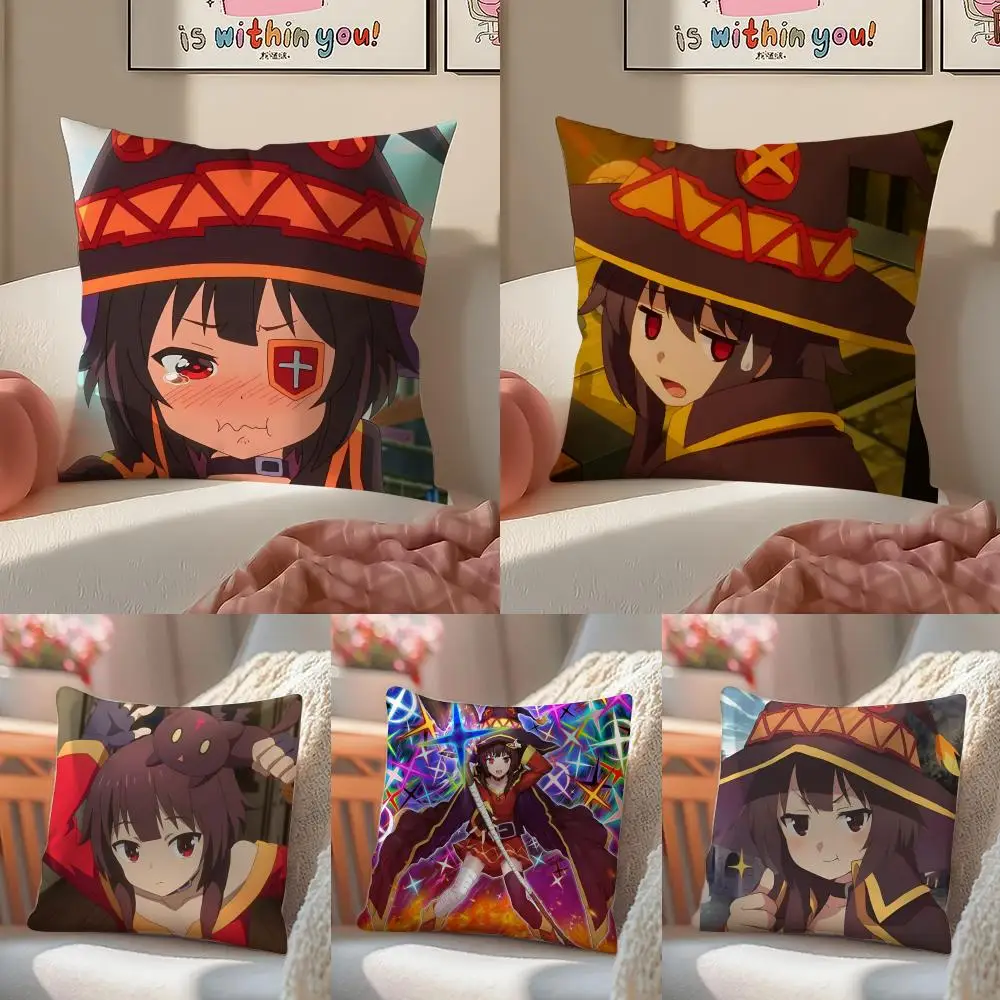 Hot Anime k-KonoSuba M-Megumin Kono Cushion Cover Pillowcase Short Plush Invisible zipper Room Sofa Cushion Cover