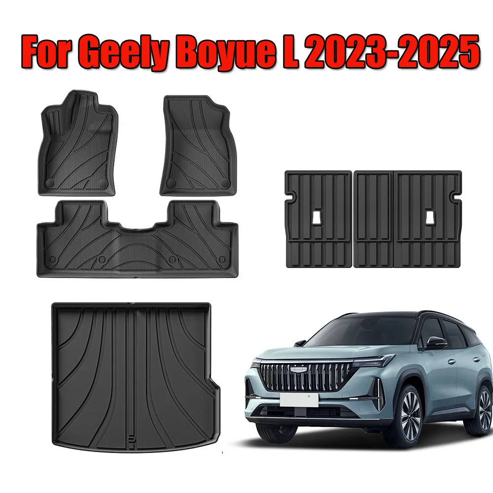 

For Geely Boyue L 2023-2025 LHD TPE Floor Mats & Trunk Mat, All Weather Boot Liners Backrest Mats TPE Heavy Duty Pad