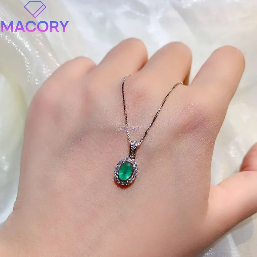 S925 sterling silver natural emerald pendant necklace minimalist highlights for daily work and commuting wear multiple options