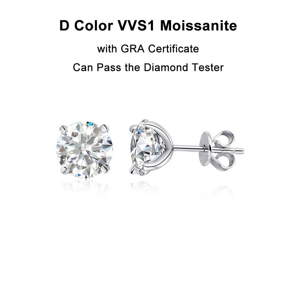 FEOBUR Sparkling 0.2-3CT Moissanite Stud Earring Rose Gold Color 925 Sterling Silver Lab Diamond Ear Studs Women Party Jewelry