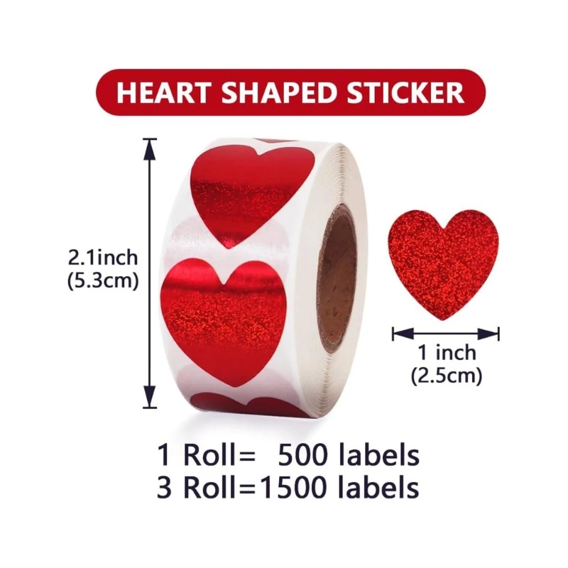 3 ม้วน 25 มม.หัวใจรักสติกเกอร์ 1 นิ้วหัวใจป้ายสติกเกอร์วันวาเลนไทน์กาวสติกเกอร์สำหรับหัตถกรรมซองการ์ด
