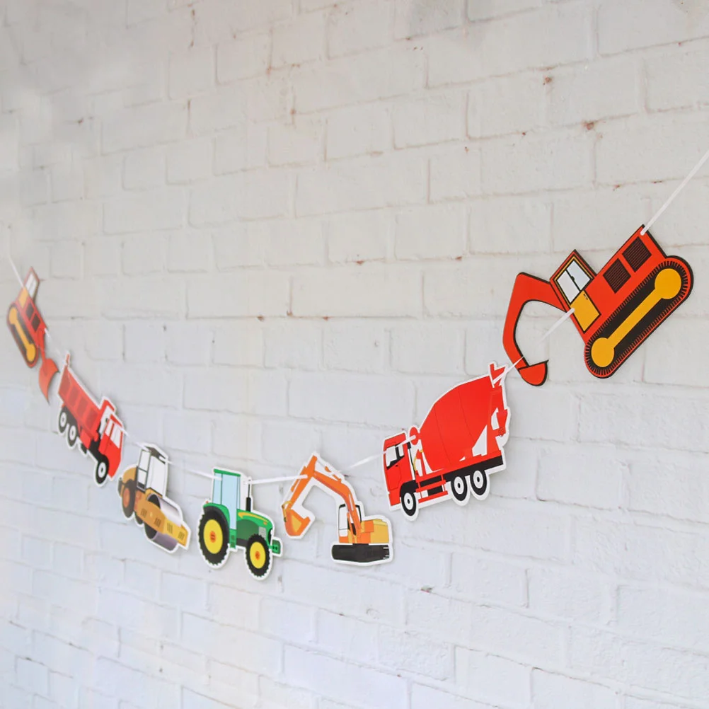 Seven Car Excavator Truck Garland Paper Birthday Banner for Birthday Party Decoration truck banner birthday party supplies