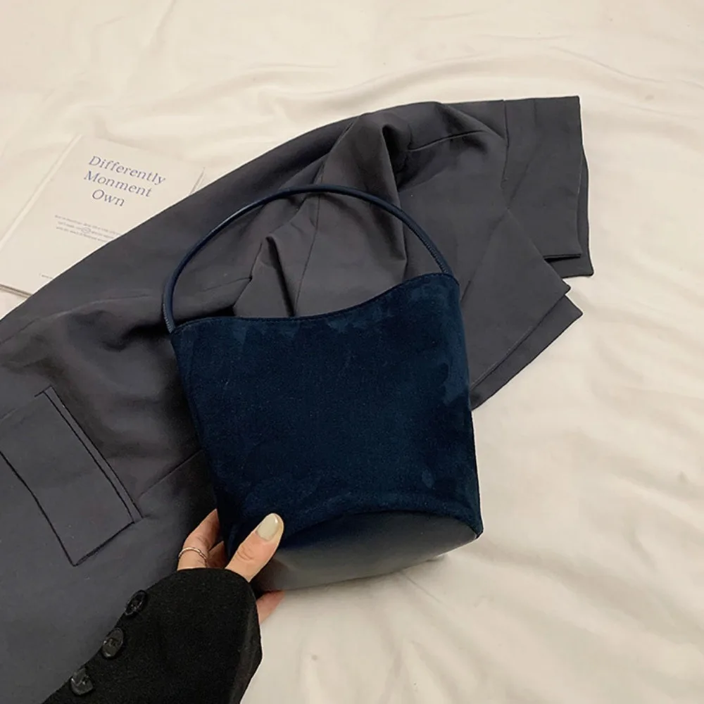 

Trendy Pu Leather Suede Bucket Bag Simple Fashion Velvet Shoulder Bag Handbag Large Capacity Pu Tote Bag Travel