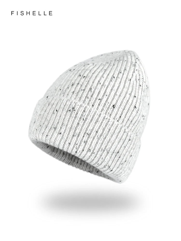 Light Grey Simple 100% Pure Wool Hat Men Caps Winter Women's Beanie Warm Knitted Hat Lady Adults