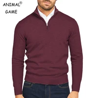 Otoño para hombre, jersey con cremallera de un cuarto, suéter ligero con cuello simulado, jersey ajustado, suéteres tipo Polo informales de punto, ropa de abrigo cálida para invierno