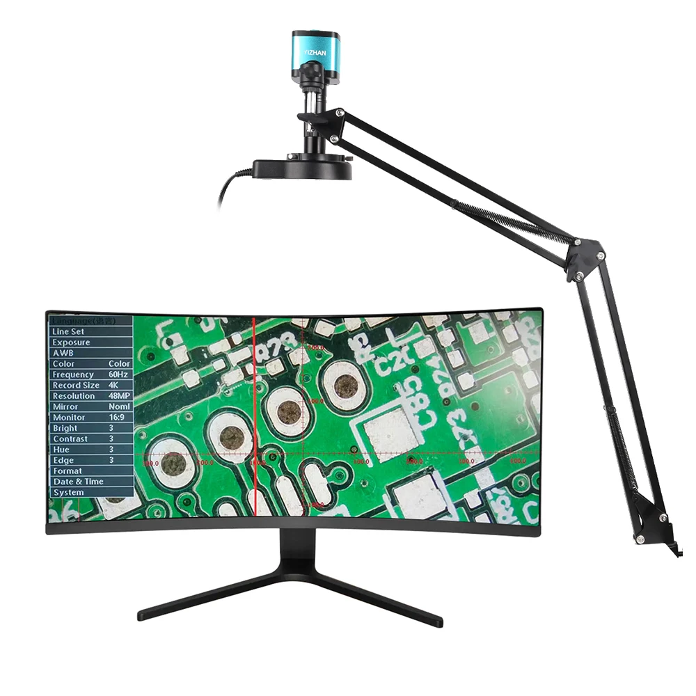 Imagem -06 - Câmera Industrial do Microscópio Video 48mp 4k 1080p Hdmi Vga Usb Zoom de 1x150x Lente da Montagem c Controlo a Distância para o Telefone Pwb Solda