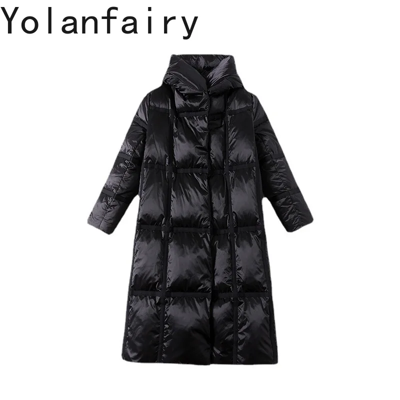 

YOLANFAIRY 90% белая куртка на утином пуху женская зимняя куртка с капюшоном в корейском стиле длинное пуховое пальто черные свободные пуховые пальто casaco inverno