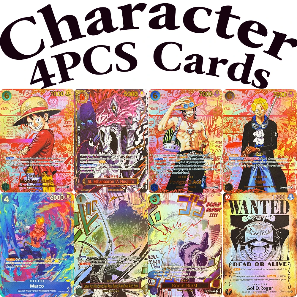

4Pcs One piece Character Cards OP13 Carrying on His Will DIY Proxy Game cards Ace Boeuf Burst Hancock Marco Sabo Shanks Yamato