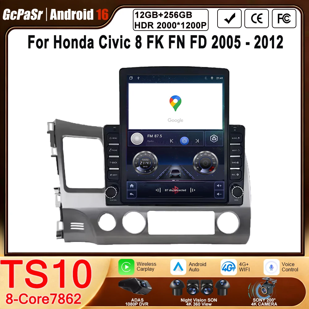 

9.7 inch For Honda Civic 8 FK FN FD 2005 - 2012 Car Radio Vertical Tesla Carplay Auto Multimedia ANdroid 2din Navigation