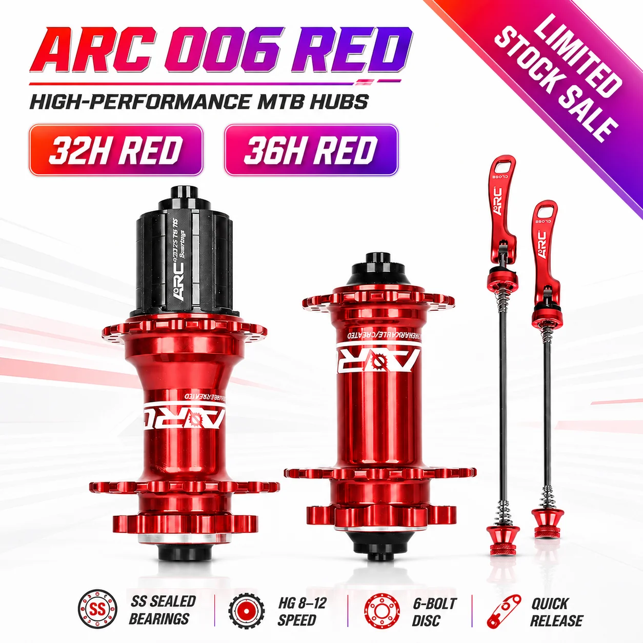 ARC 006 MTB Fahrradnabensatz Vorne Hinten 28/32/36H 120 Klicks 2+4 Gedichtete Lager HG 8-12S Scheibenbremse Schnellspanner – Detail 2