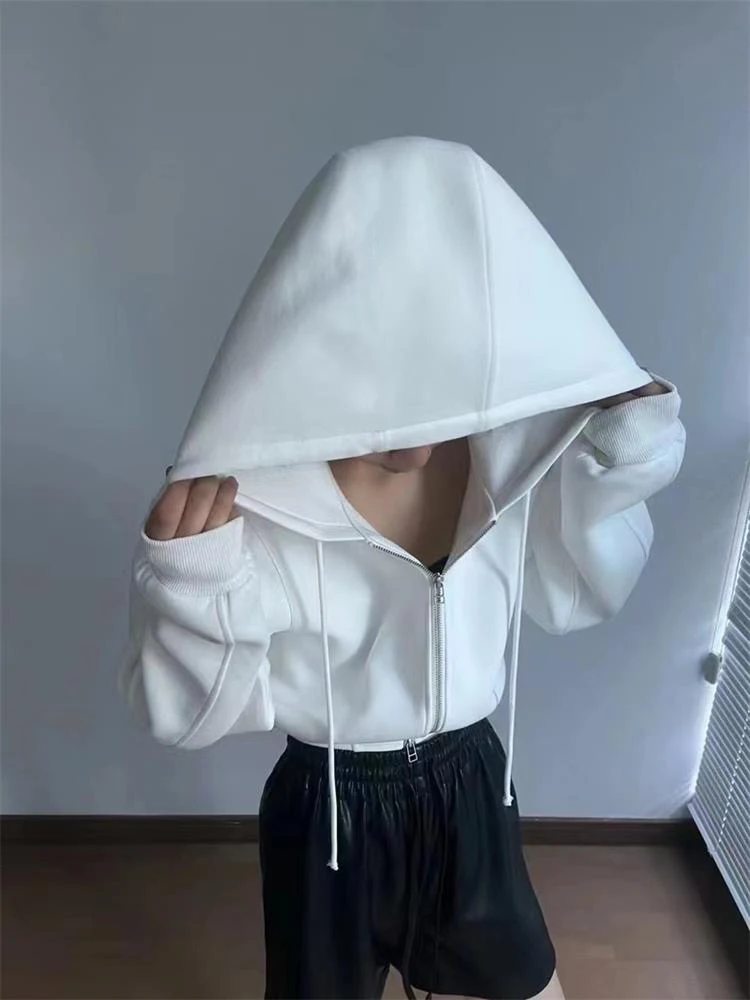 Casual Short Hooded Sweatshirt Women Zip Up Hoodies Mujer Solid Harajuku Long Sleeve Slim fit Crop Top Female Jackets Coat — zdjęcie 4