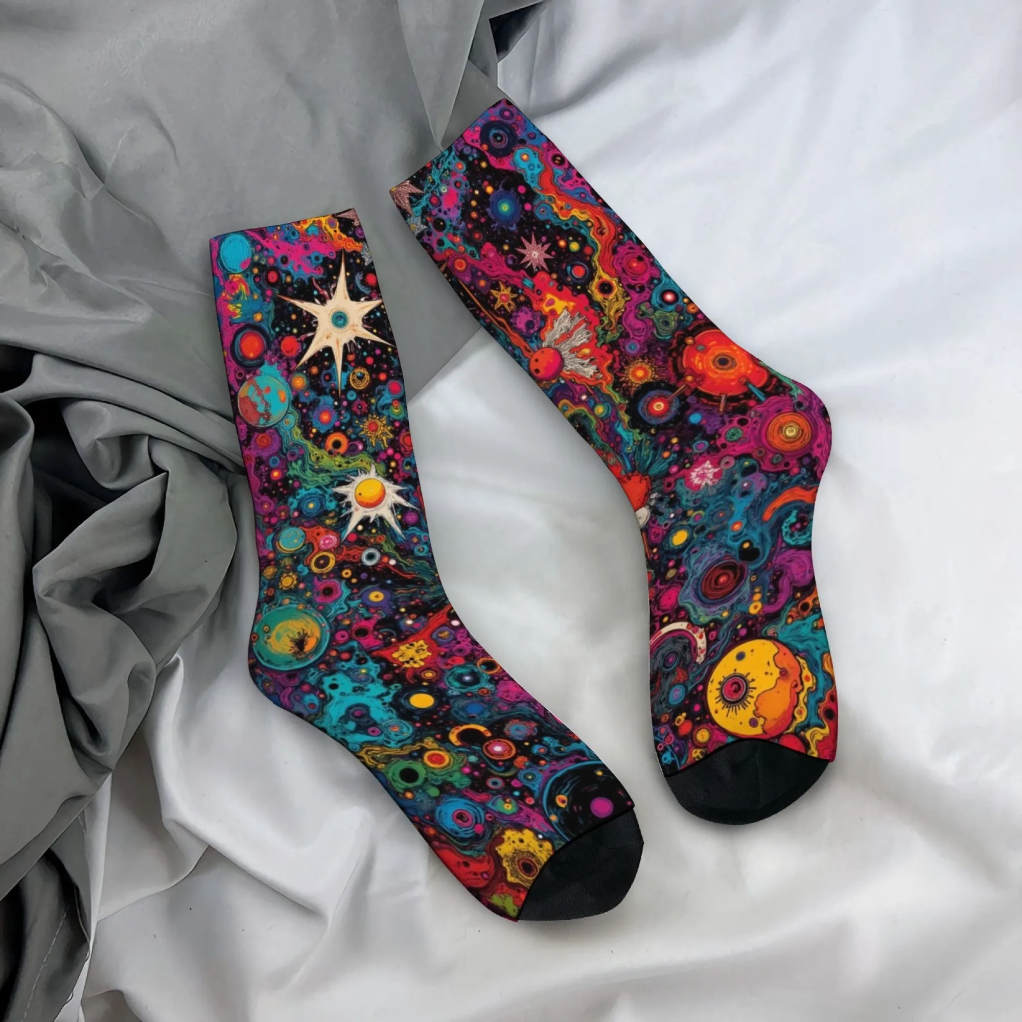 Psychedelic Cosmic Planet Abstract Art Socks Novelty Funny Happy Men's Socks Harajuku Style Street Hip-Hop Fashion Socks Gift