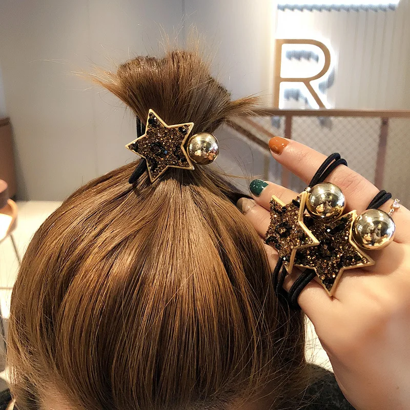 

2PCS.Korea Dongdaemun INS Star Rhinestone Hair Scrunchies - Sparkly Hair Accessories for Girls, Elastic Bands for Top Knots.