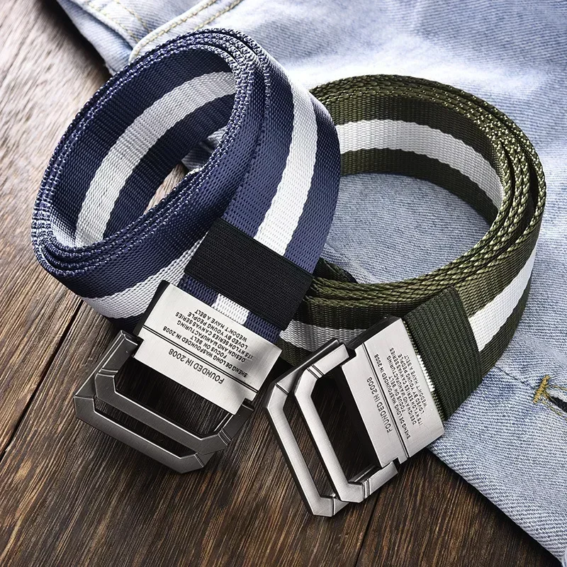 3.8X125cm Double Loop Buckle Canvas Belt Men\'s Cargo Pants Training Students Korean Version Versatile Jeans Belt Women