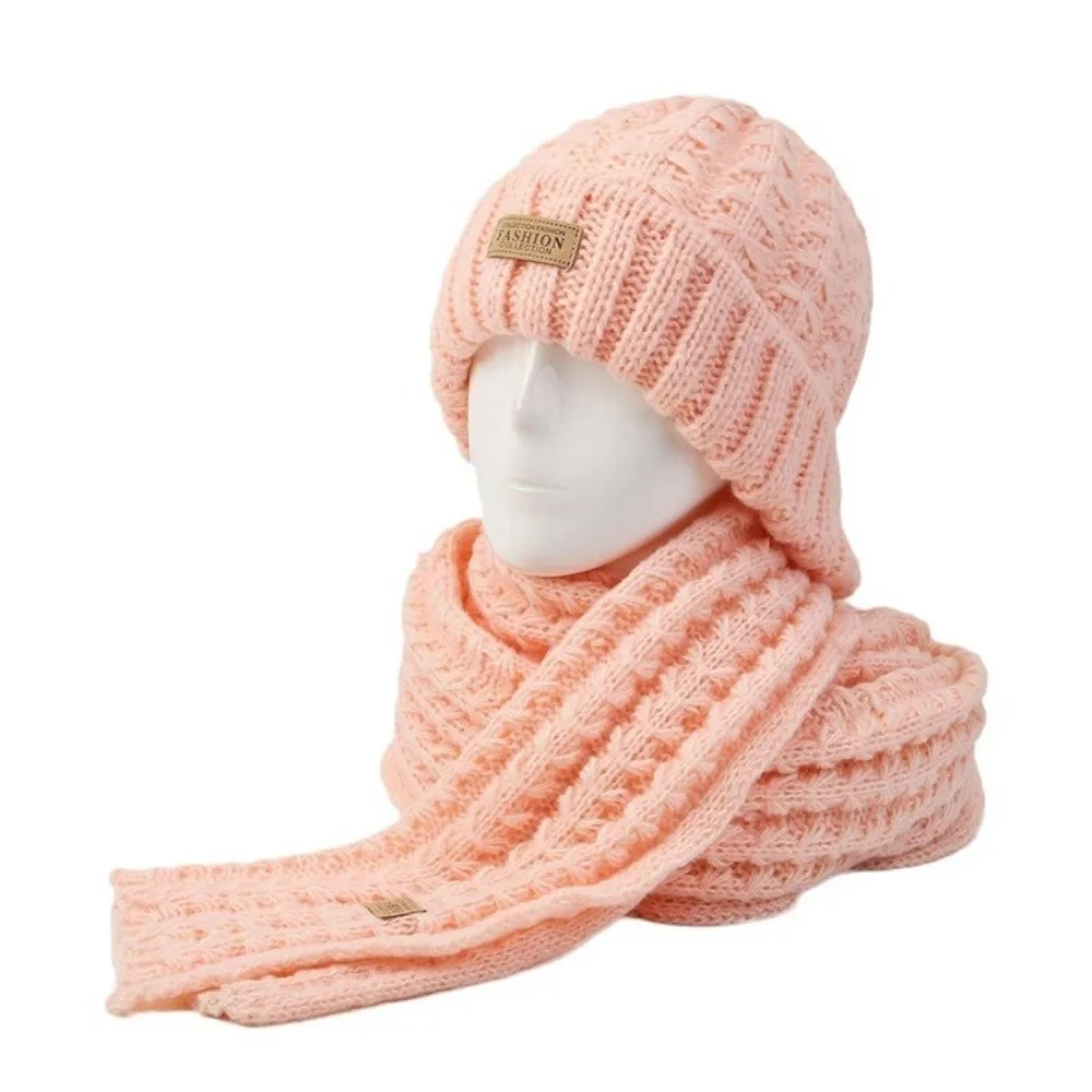 

2Pcs Trendy Windproof Knitted Hat Scarf Thicken Korean Style Neck Guard Hat Set Soft Simple Warm Scarf Winter Autumn