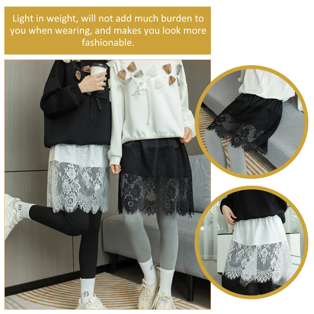 

2pcs Fake Skirt Hemlines For Women Lightweight Shirt Extenders Layered Design Half Length Mini Skirt Lace Trim For Spring Summer