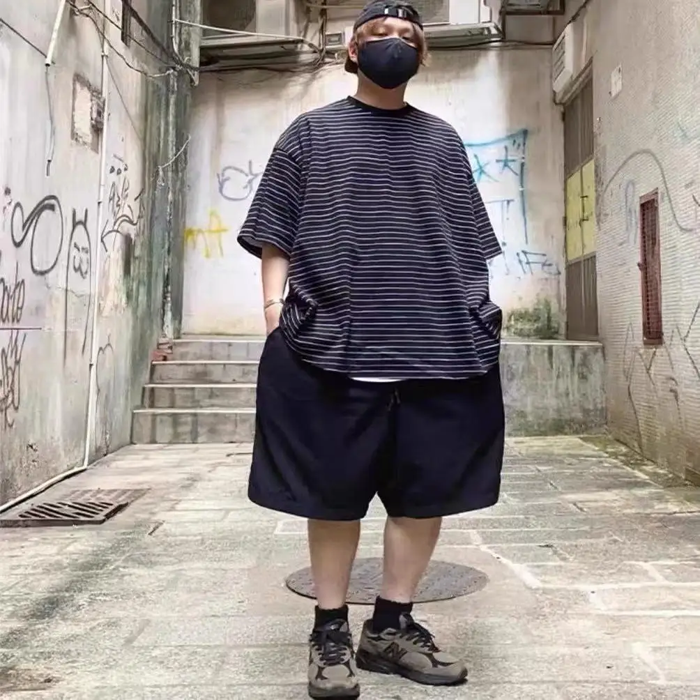 

S.F.C японская ретро-ручная роспись в полоску из тяжелого чистого хлопка ort Sve Свободная круглая футболка Ne для мужчин Модная повседневная футболка...